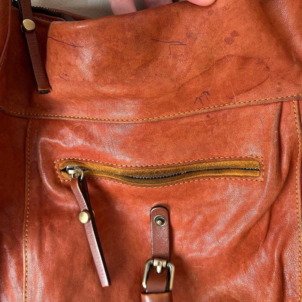 Leather Hobo Shoulder Bag - Rust Orange - Picture 2 of 11